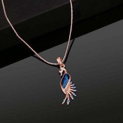 

Estele Rose Gold Plated Peacock shaped Pendant with Enamel for Women