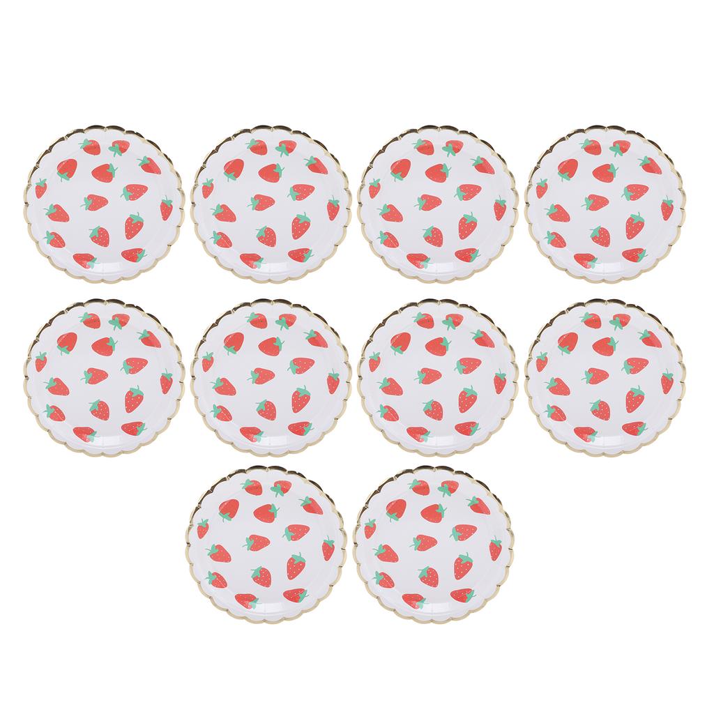 10Pcs Party Tableware Disposable Strawberry Pattern Tableware Set for Birthday Parties Seaside