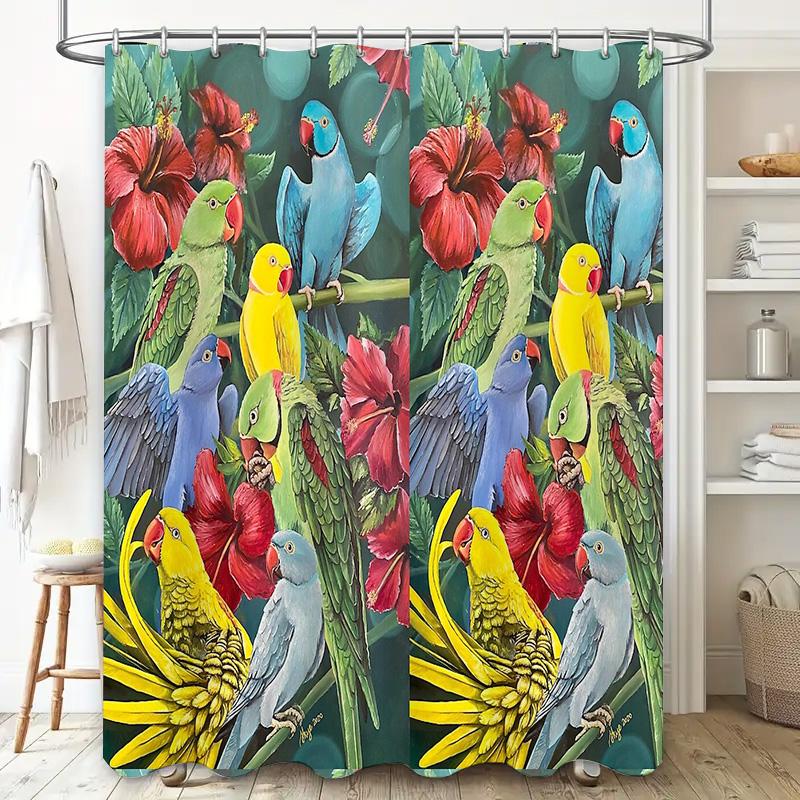 Tenda da Doccia Uccello Tropicale Foresta Botanica Natura Arredo Bagno Verde Acqua Blu Colorato Fauna Selvatica Esotica Arredo Casa