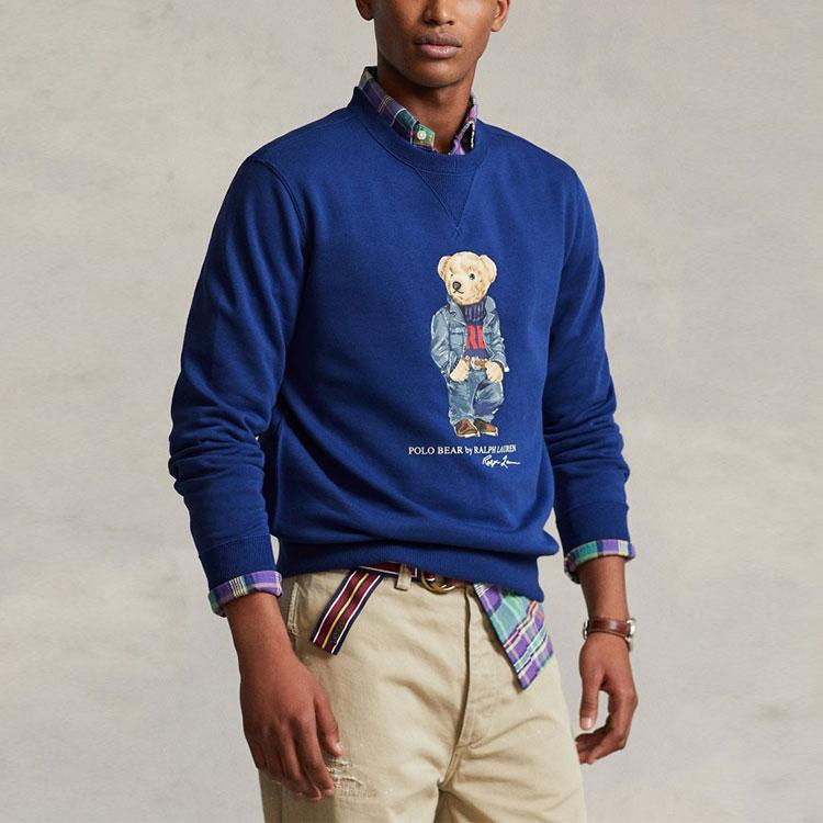 Polo Ralph Lauren FW22 Bear Print Crewneck Long Sleeve Sweatshirt Men sweatshirt Blue 710853308-016