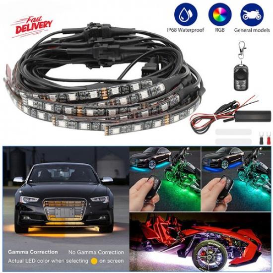 

12Pcs Motorcycle 120LED RGB Waterproof Under Glow Lights Strip Neon Kit + Remote