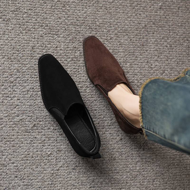 Krazing Pot Sheep Suede Round Toe Med Heels Summer Shoes Solid Big Size 42 Slip on Women Oxford Shoes Shallow Pumps