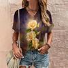 Flower 3D printed T-shirt for women, V-neck short sleeved