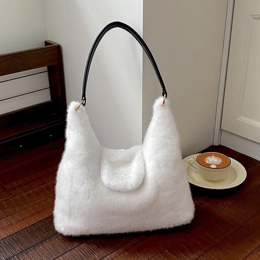 Deer Spot Fluffy Shoulder Bag Leopard Print Women Handbag Elegant Plush Tote Bag  Dating