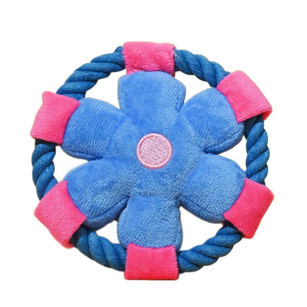Cotton Rope Dog Flying Disc Squeaky Rope Dog Toy Teeth Grinding Interactive Dog Toy  Teeth Cleaning синий