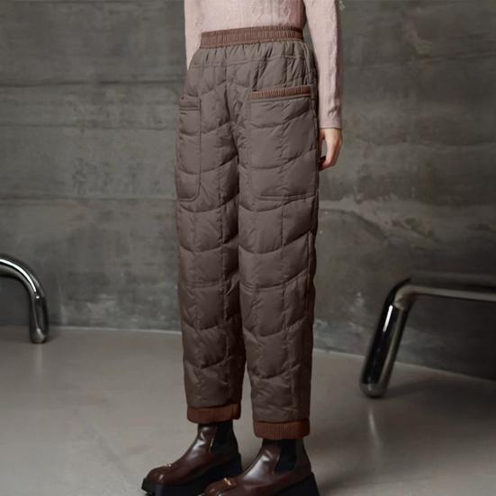 Women Harem Pants Elastic High Waist Lightweight Down Trousers with Large Pockets Thick Warm Quilt Pants