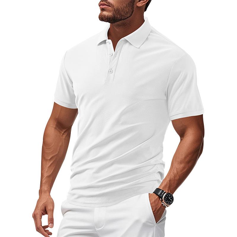 

Men Solid Color Turn Down Collar Short Sleeve Slim Fit Casual Polo Shirt S белый