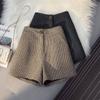 Damen High Waist Hahnentritt Shorts Wollmischung Freizeit Wintershorts