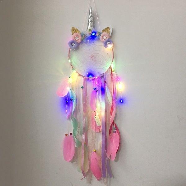 Traumfänger Einhorn Rosa Blumenkrone mit LED-Traumsensor