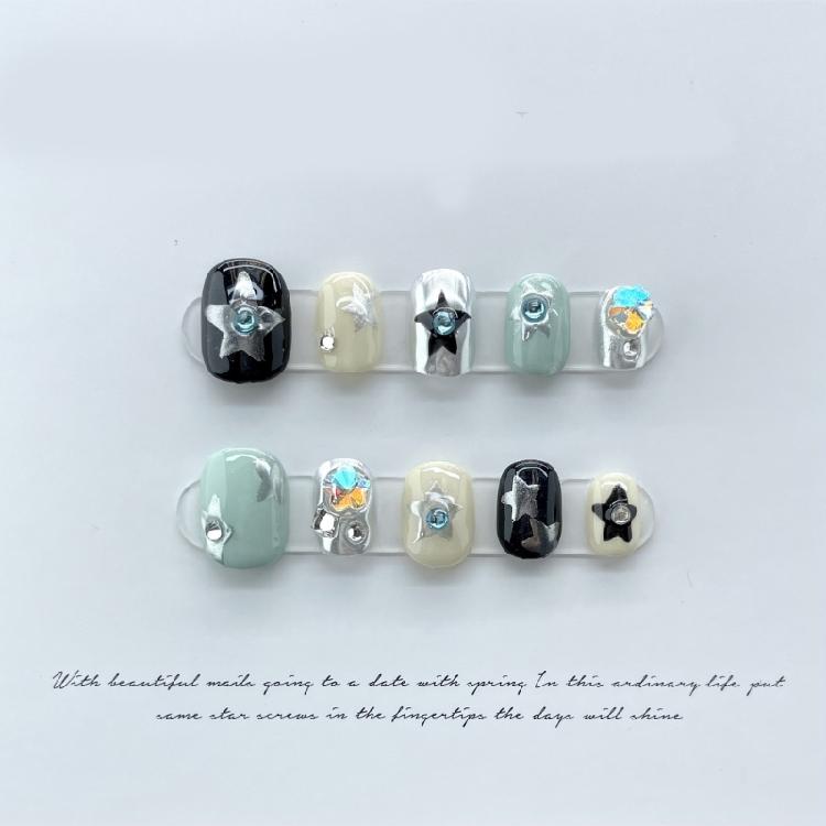 Artificial Nails Gothic Short Press Nails Round  False Nails Decoration Pack