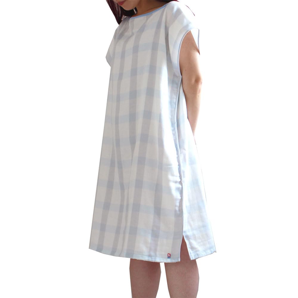Brave Imabari Bath Towel Wear for Women, 100% Cotton Gauze Pajamas, Loungewear, Bathrobe, Stylish Summer Wear for Adults (Blue & Gray)