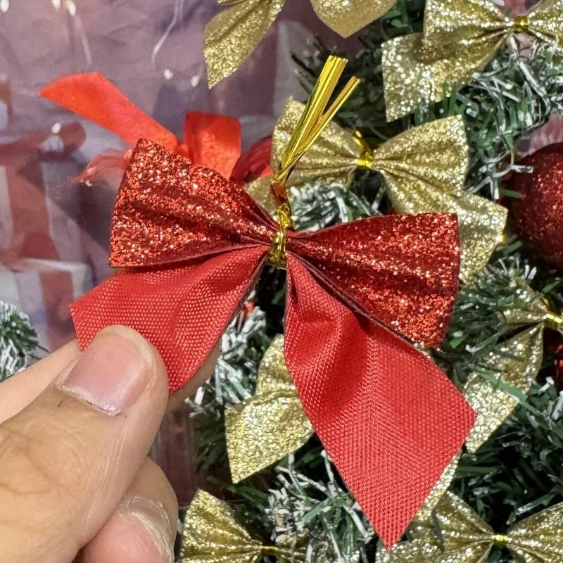 Mini Christmas Bow Glitter Gold Silver Xmas Tree Bowknots Pendants DIY Gifts Wrapping Decors New Year Party Garland Ornaments