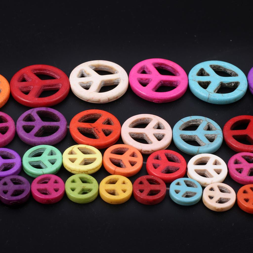 1Strand, Natural Stone Beads, Fashion Peace Symbol Synthetic Turquoise Loose Spacer Beads for Jewelry Making DIY International Day of Peace Craft Gift