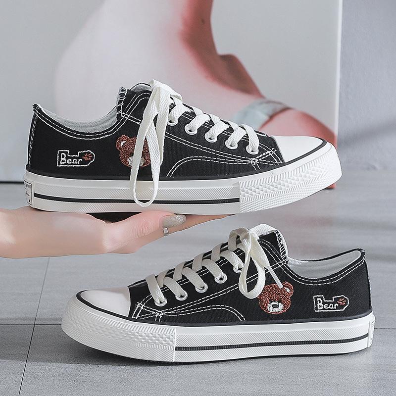 Frühling Neue Bärenmuster Low-Top Canvas Schuhe Atmungsaktive Studenten All-Match Flachboden Schuhe Ins Tide Schuhe