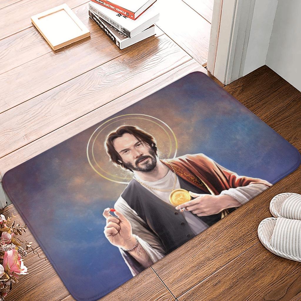 Jesus Saint Meme Keanu Reeves Front Door Floor Entrance Mat Outdoor  Bathroom Kitchen Doormat Toilet Carpet Rug