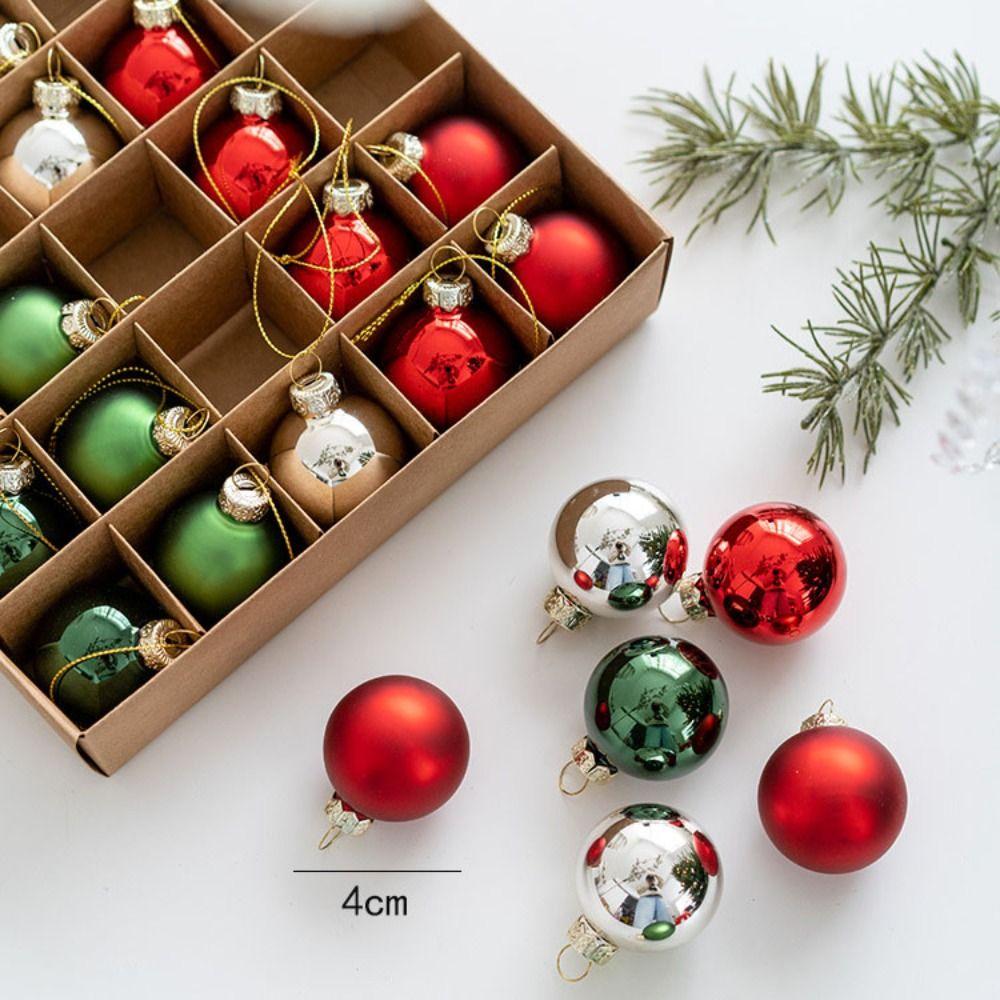 25PCS Durable Glass Christmas Ball Set 4cm Pink Red Gold Christmas Tree Balls Suspensable Xmas Baubles Party