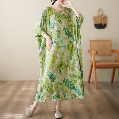 DIMANAF New 2025 Summer Dress Women Vintage Printing Casual O-Neck Plus Size Dress Loose Dress Maxi