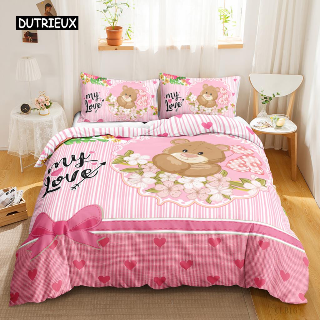 Romantic Duvet Cover Set Valentine Gift Rose Floral Bedding Queen King Size Polyester Quilt Cover