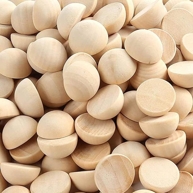 Solid Wood Half-Round Ball Beads - DIY Painting Ornaments & Geometric Teaching Aids 15mm diameter half-bead