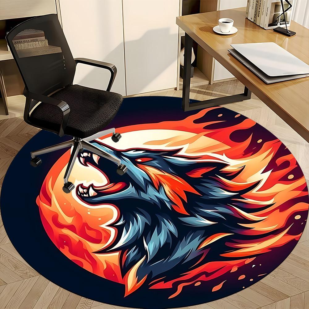 1pc Flame Wolf Office Round Area Rug, Under Office Chairs Bedroom Living Room Home Decor, Room Deco, Available in Various Sizes