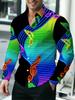 Retro Mondrian Geometric Patchwork Printed Men's Long Sleeved Shirt Slim Fit Business Casual Art Style Shirt