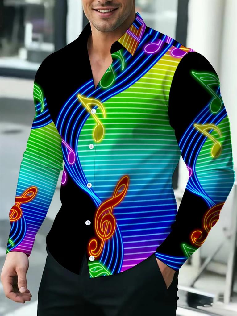 Retro Mondrian Geometric Patchwork Printed Men's Long Sleeved Shirt Slim Fit Business Casual Art Style Shirt