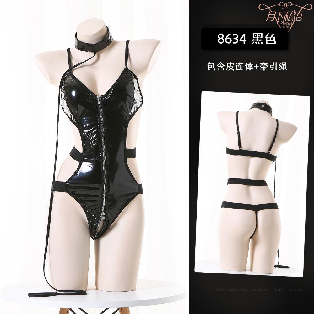 Whispering Under The Moon Patent Leather Erotic Lingerie Sexy Pajamas Hot Free Passion Suit Flirting Hollow Uniform
