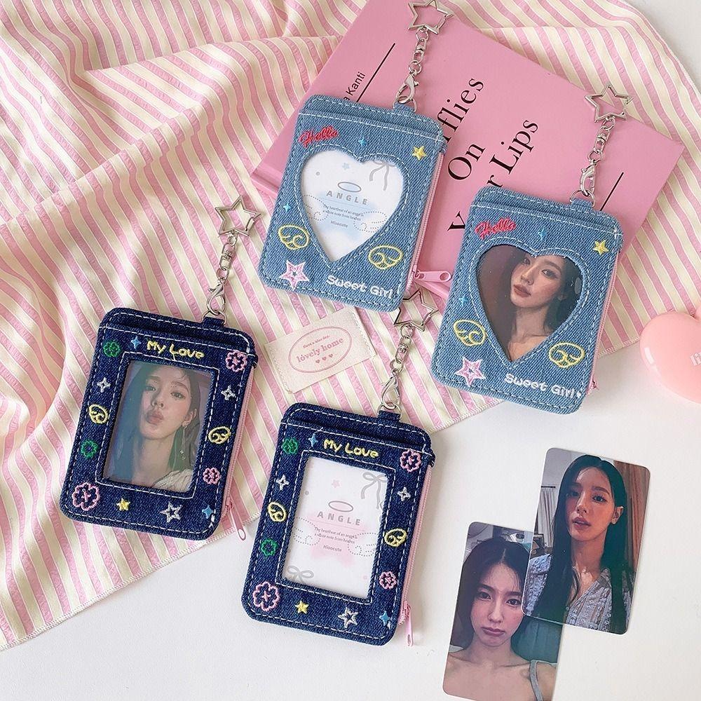 High Quality 3inch Card Holder Denim with Keychain K-Pop Idol Photo Card Storage Case Display Y2K Photocard Holder Bag Pendant