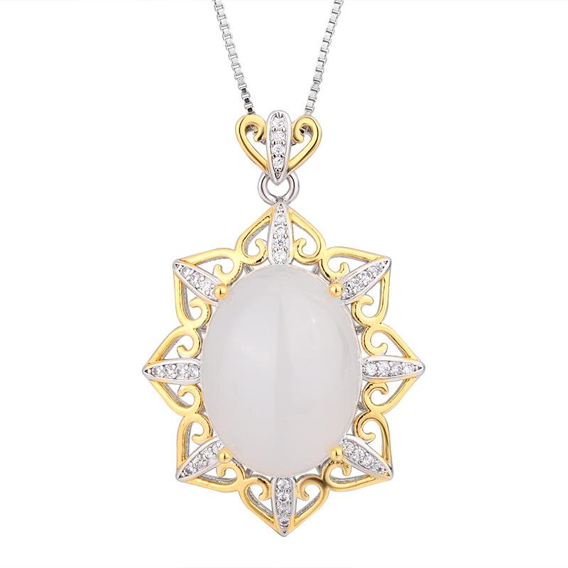 Jewelry Imitation Natural Hetian Jade New Necklace Women's Retro Gold-plated Jade Natural Chalcedony Pendant