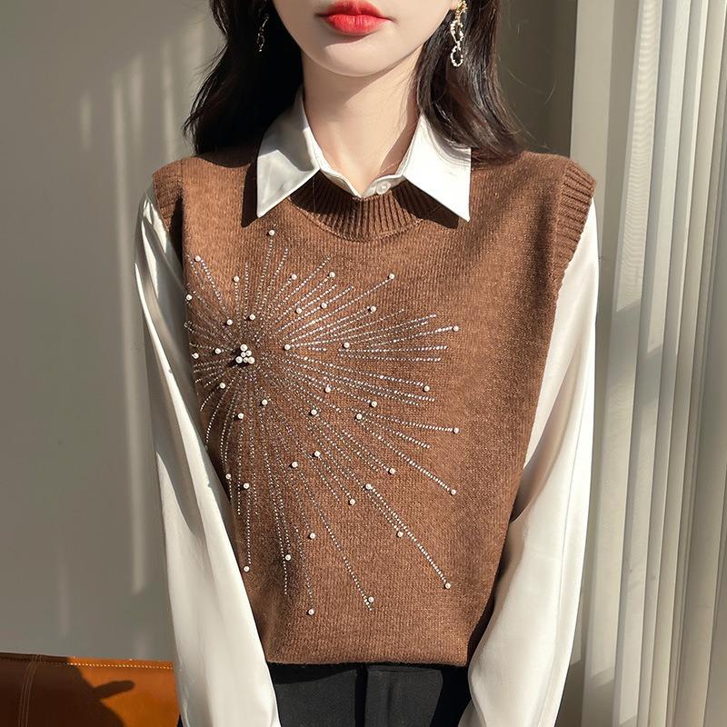 Damen S Rundhals Ärmellos Strickweste Pullover Lässig