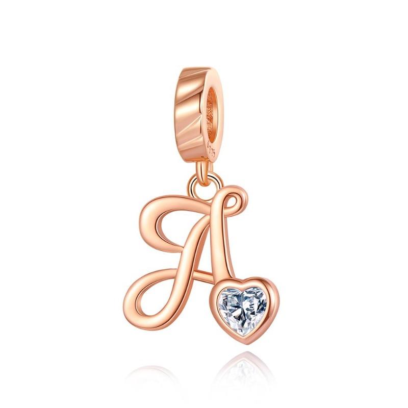 Kupfer 26 Buchstaben A-Z Alphabet Anhänger Charme Roségold Passend für Original Pan Armband Zubehör DIY Schmuck Für Frauen