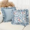 BUYNOW GreenBlue Flowers Jacquard Hollandaise Lace Pillowcase Vintage Pastoral Living Room Sofa Cushion Cover Home Bedroom Decor