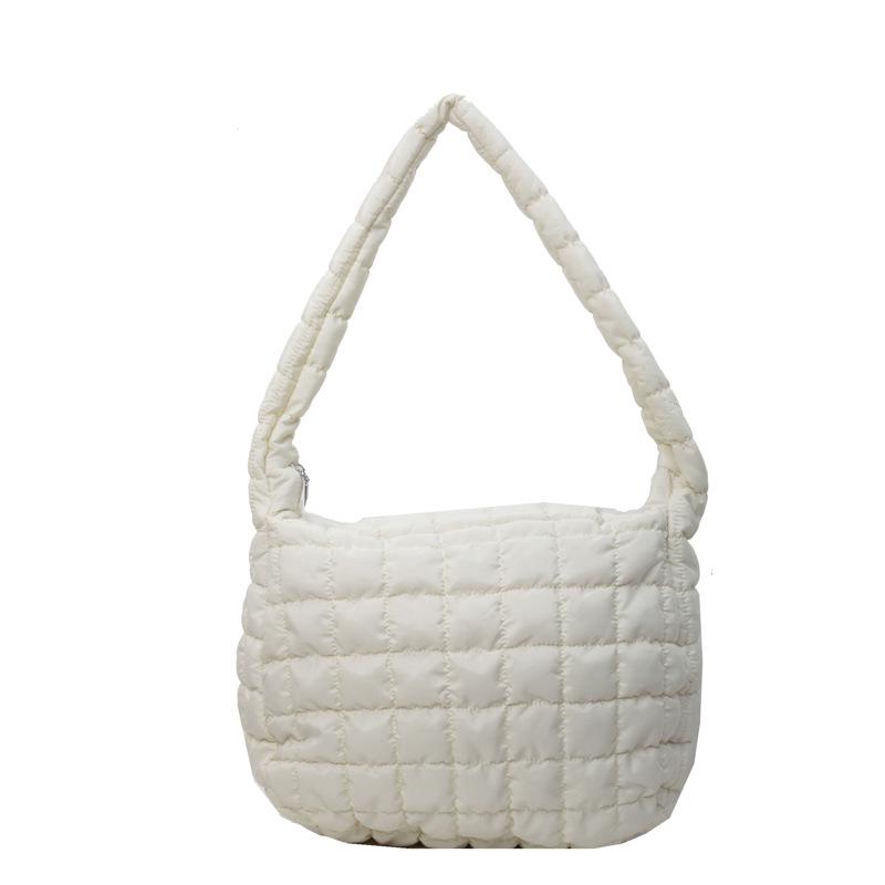 

Women s Large Capacity Pleated Cloud Shoulder and Crossbody Tote Bag - Fashionable Double-Sided Expandable Design with Down Cotton. белый