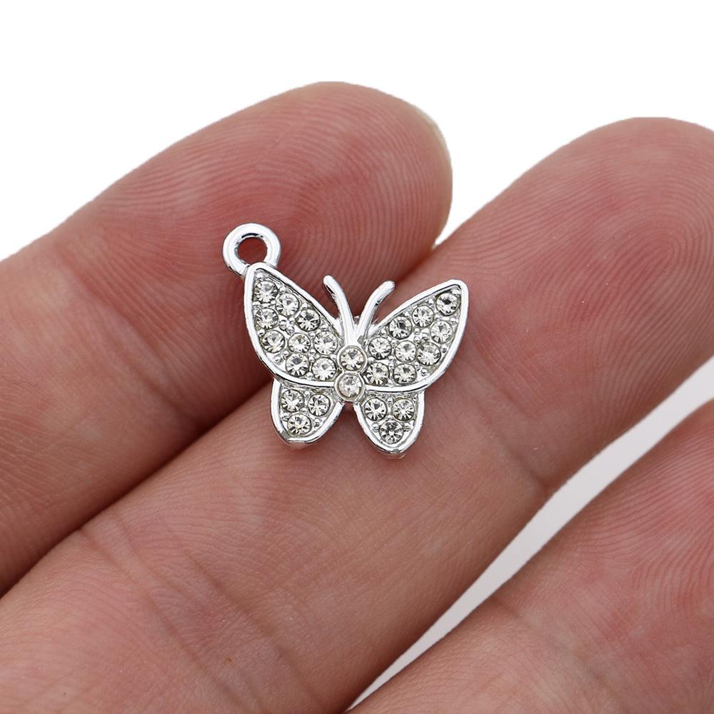 10Pcs Silver Plated Crystal Butterfly Charms Pendants For Jewelry Making Bracelet Necklace Diy Earrings Accessories