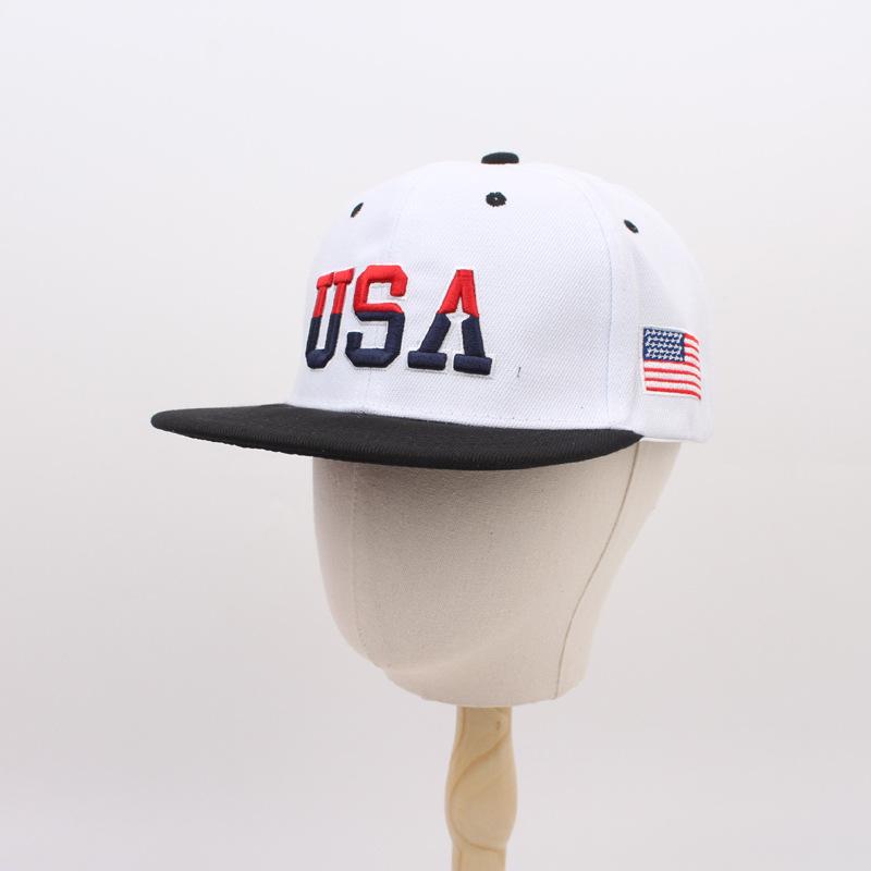 USA Flag Embroidered Flat Brim Snapback Hat, Adjustable American Patriotic Baseball Cap for Men Women