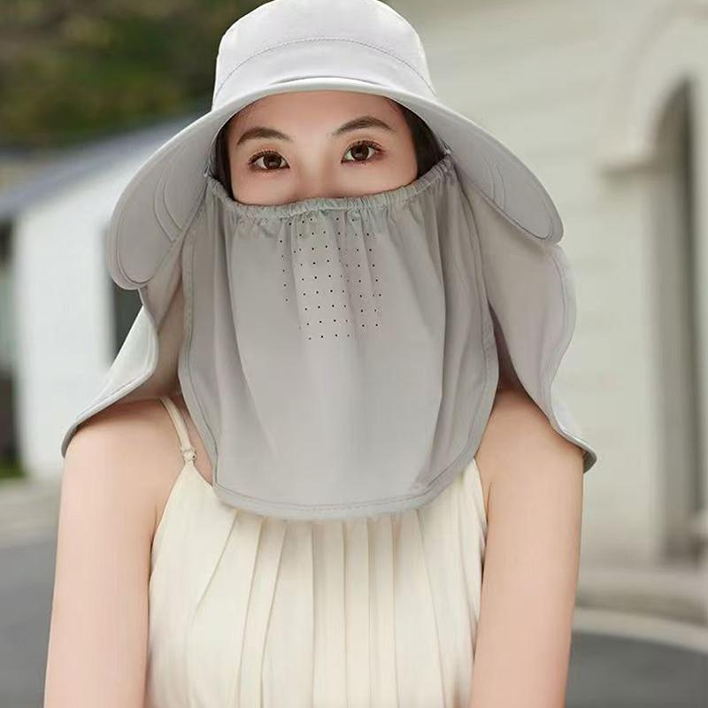 Wide Brim Foldable Shawl Hat Anti Uv Adjustable Integrated Face Mask Fisherman Hat Large Brim Sun Hat Tea Picking Hat Summer