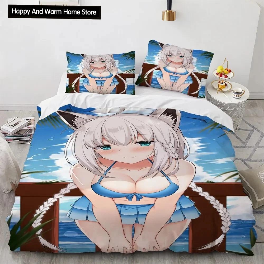 Set de lenjerie de pat pentru fete Kawaii Anime sexy, cuvertură de pilotă Set pat cuvertură husă de pilota pentru fată de pernă, King Queen Twin Size Băieți Fete Adulti