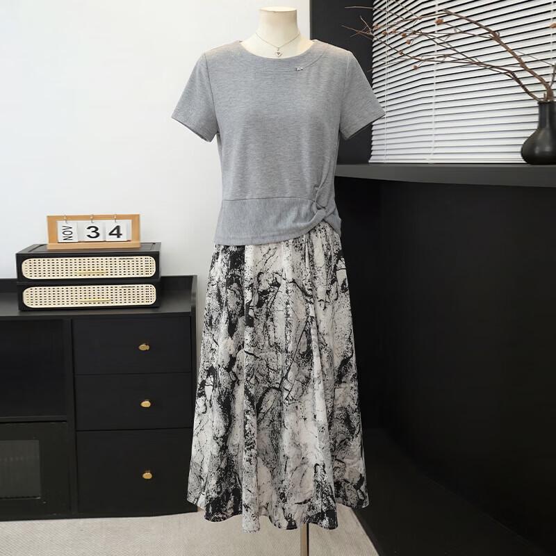 Xuexi 2026 New Style Mom s Summer T-Shirt & Half-Skirt Set 2XL