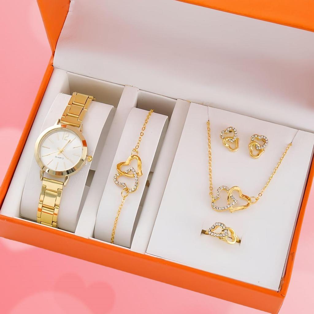 Women's Trendy Stainless Steel Quartz Watch & Bracelet Set