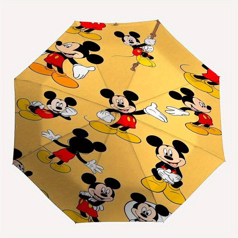 Mickey Mouse,Cartoon Character Automatic Folding Umbrella - Simple 8-Rib Design, Bright Cartoon Pattern, Durable Iron Frame, Suitable For Tr