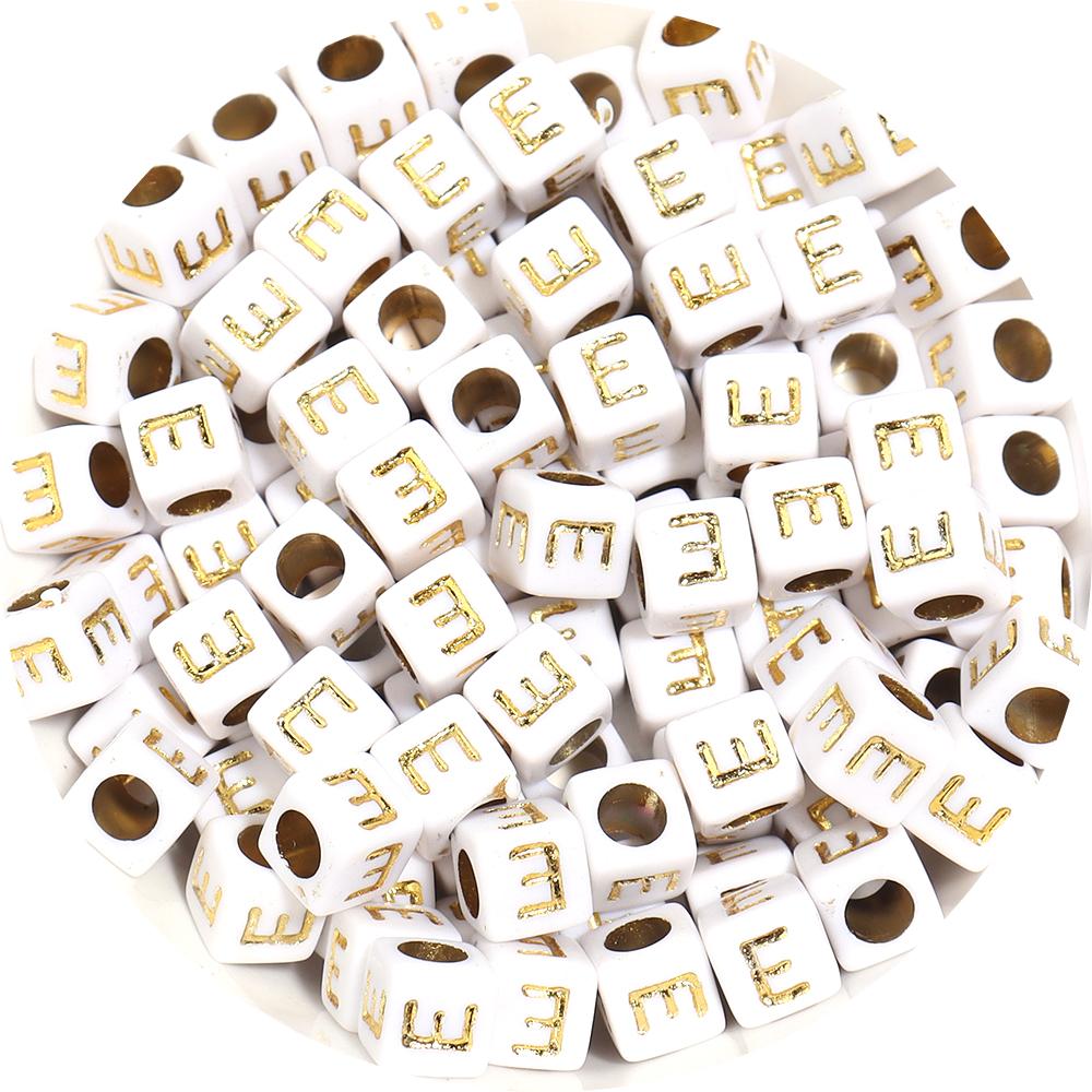 100pcs A-Z Acrylic Letter Square Beads Gold Color 6mm Large Hole Loose Bead for DIY Bracelet Necklace Jewelry Beaded Accessories