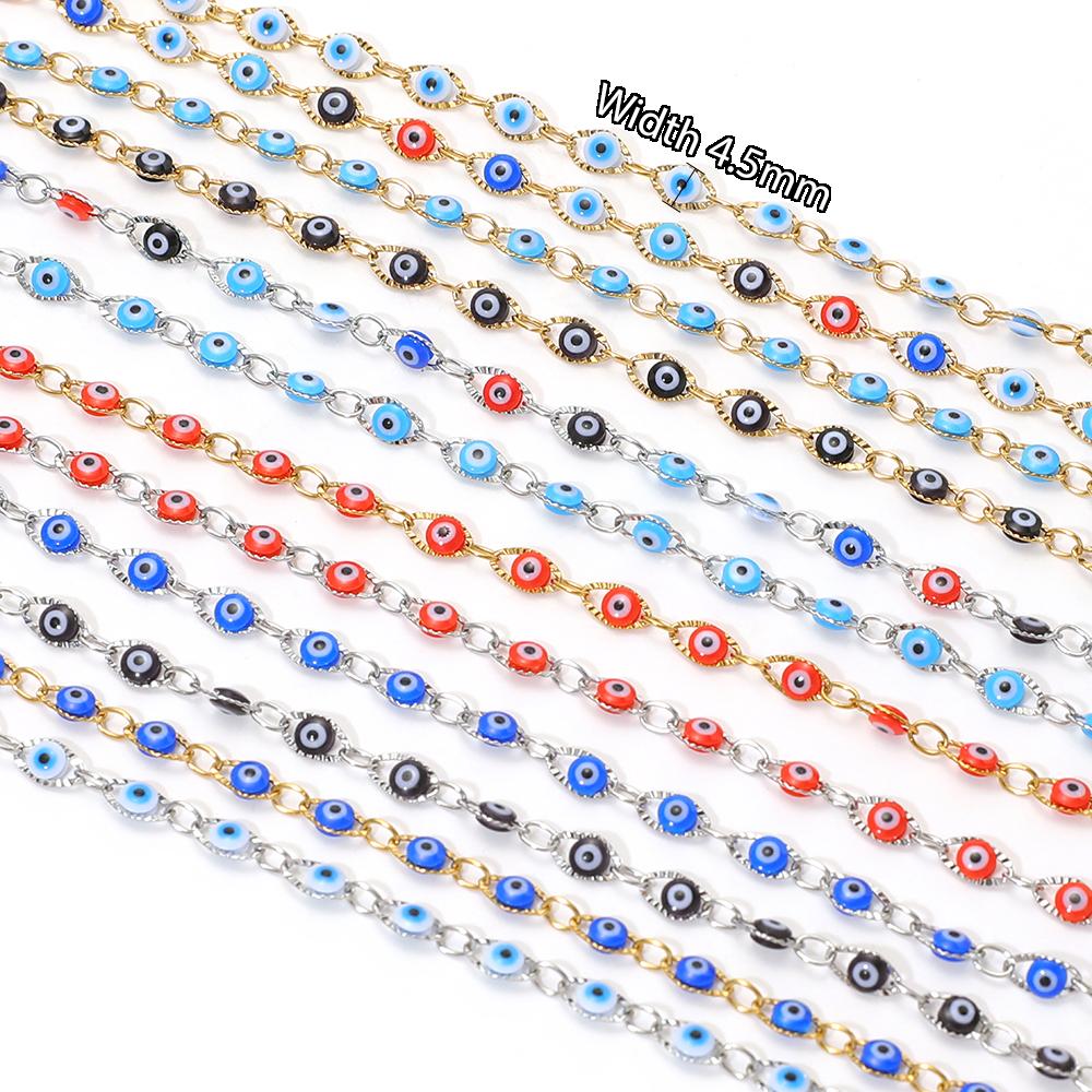 1 Meter Stainless Steel 4.5mm Plastic Turkey Eyes Beads Oval Chains for DIY Jewelry Findings Necklace Bracelet Earrings Making