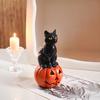 Black Cat Pumpkin Figurine, Resin Halloween Desktop Ornament, Cute Dark Fun Style Decoration for Home Windows Office Party