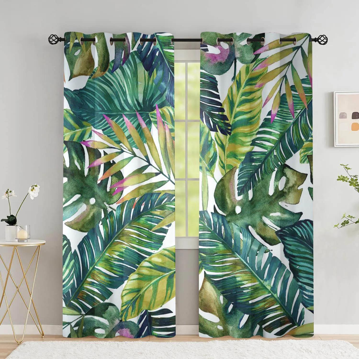 

Tropical Leaves Drapes for Living Area Room Luxury Summer Palm Tree Banana Leaf Window Thick Material Curtain High Shading New Pattern Design 2 Pcs W55 X H120cm X 2&Grommet Top