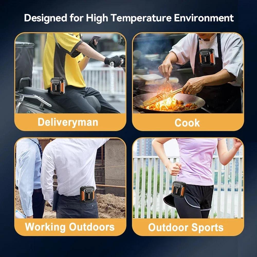 Portable Outdoor Waist Fan With Flash Light 4000mAh Large Capacity Battery Waterproof Waist Fan 3 Gear Adjustable Waist Clip Fan