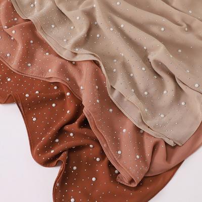 Hijabs en Mousseline Perle Diamant Pour Femmes Mode Musulmane Long Châle Enveloppement de Tête Pour Femmes Turbans Pour Femmes Turban Ramadan Femme