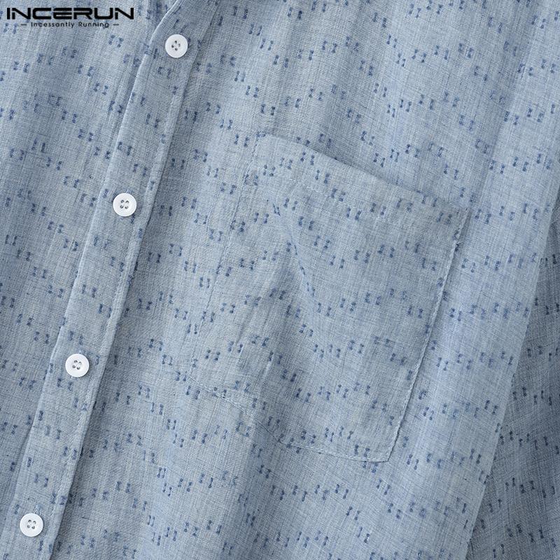 INCERUN Oversized Men Summer Lapel Neck Short Sleeve Buttons Print Casual Loose Shirts