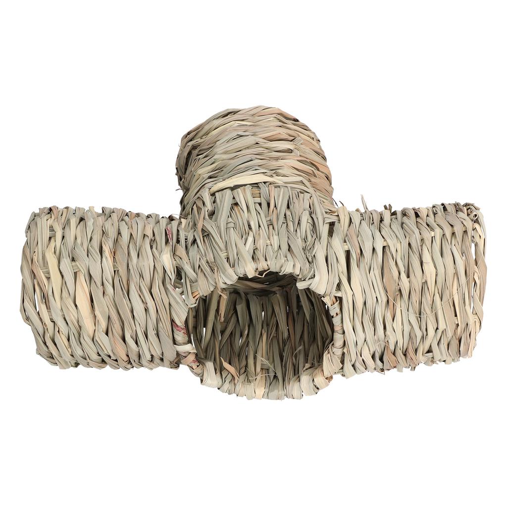 Hideaway Grass Tunnel Toy Straw House with Four Open Entrances for Rats Syrian Hamster Ferrets Guinea Pig