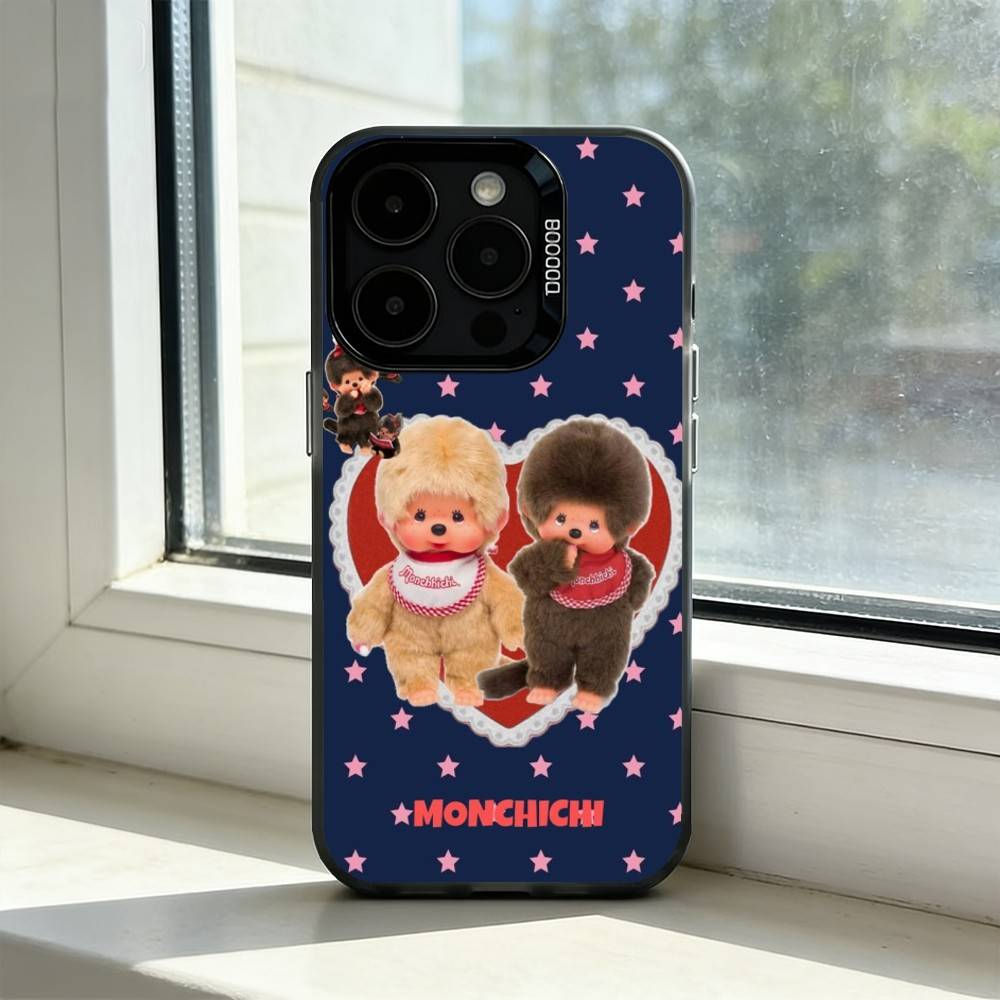 

Cute M-Monchhichi Phone Case For iPhone 17,16,15,14,13,12,11 Plus,Pro Max,XS,Colored Silver Plated Inside Cover iPhone12PROMAX