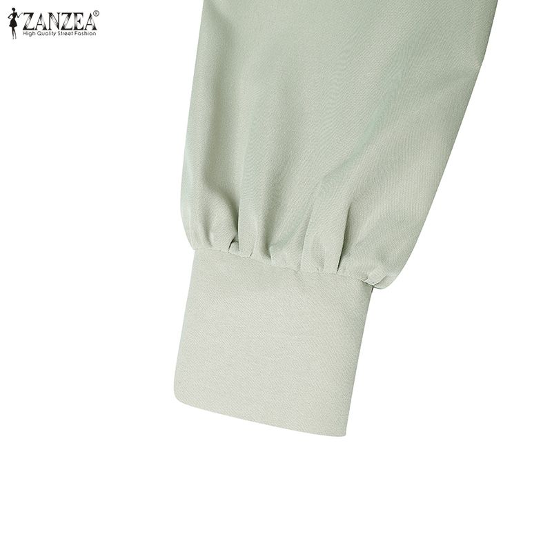 ZANZEA Women Casual Zipper V-Neck Long Sleeve Dress